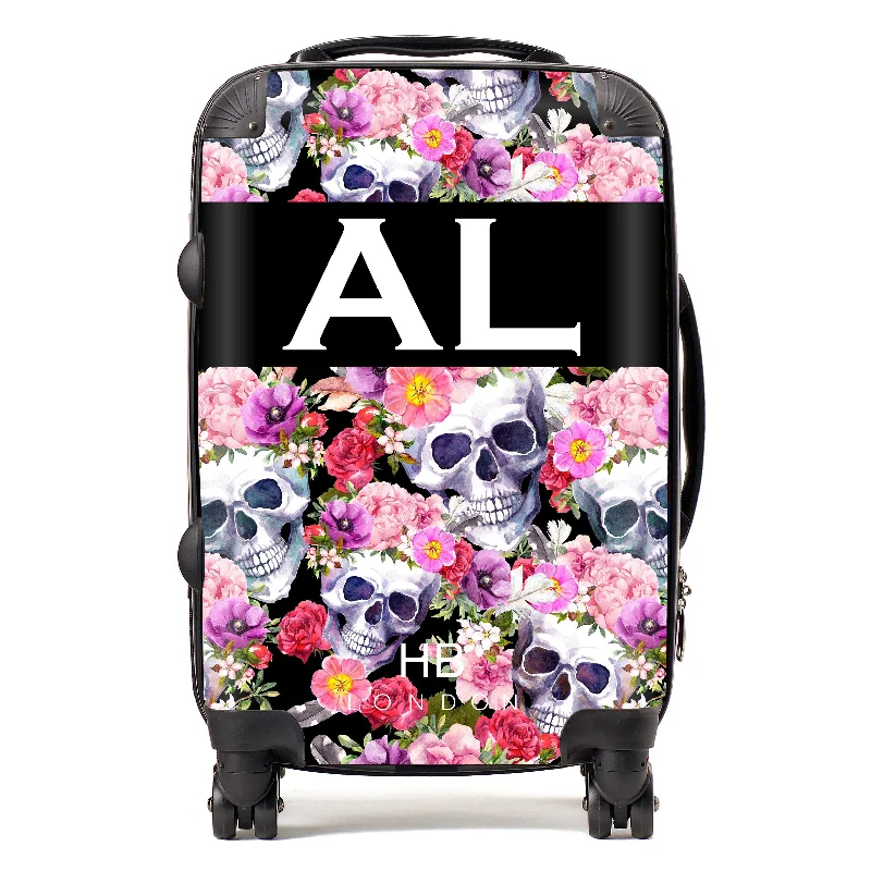 Personalised Floral Skull Initial Suitcase