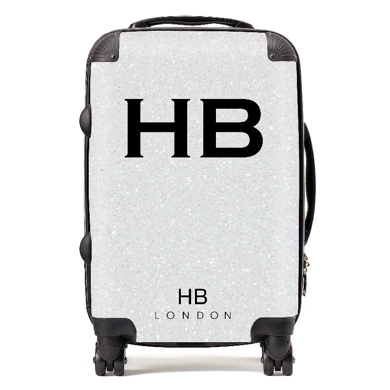 Personalised White Glitter Effect Initial Suitcase