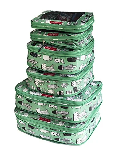 LeanTravel Compression Packing Cubes Luggage Organizers for Travel W/Double Zipper (6) Set (Green