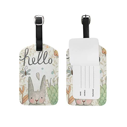 Luggage Tags Hello Cute Cartoon Easter Spring Rabbit Floral Flowers Travel ID Identifier for People