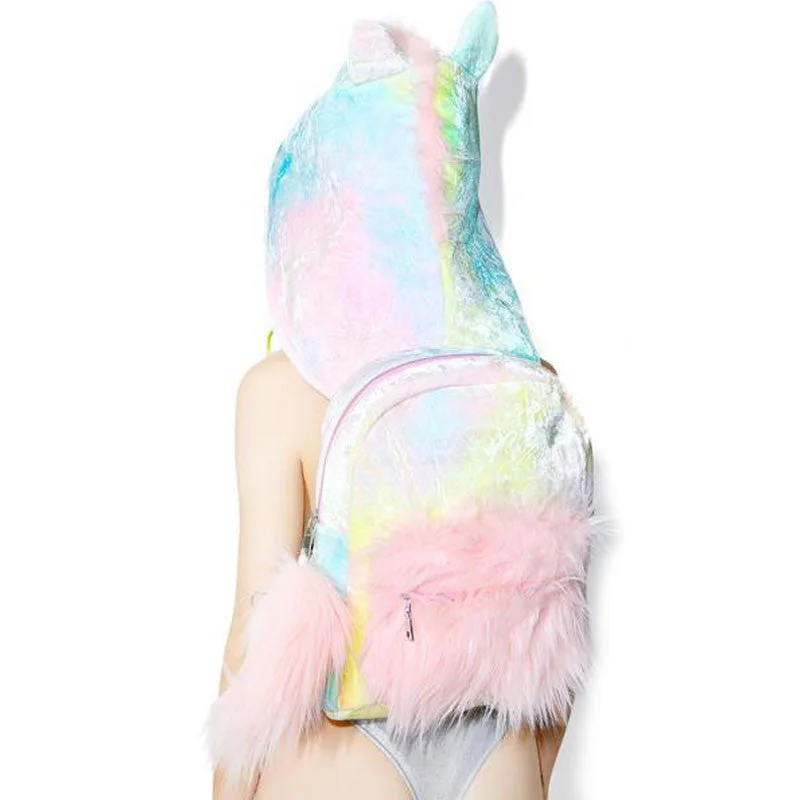 Sugar Baby Softy Girl'S Tie-Dyed Colorful Unicorn Hooded Backpack Removable Hat Cool Street Style