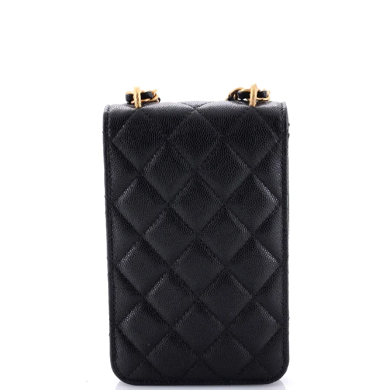 CC Flap Phone Holder Crossbody Bag with AirPods Pro Case Quilted Caviar