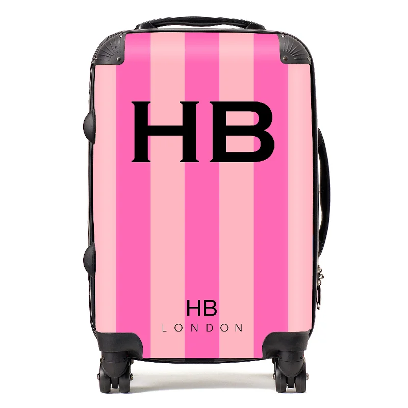 Personalised Pink Stripe with Black Font Initial Suitcase