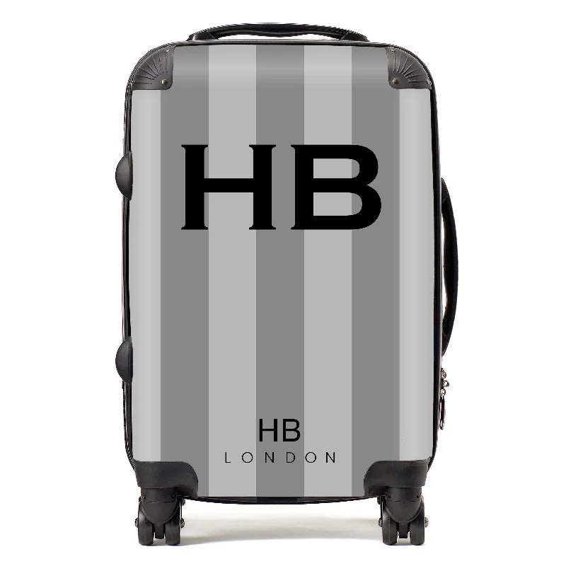 Personalised Grey Stripe with Black Font Initial Suitcase