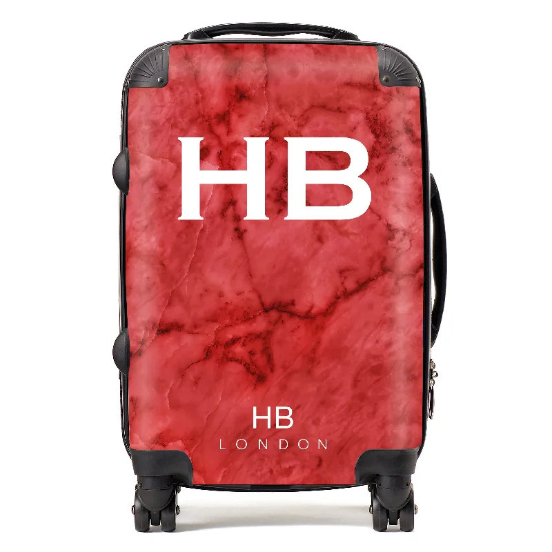 Personalised Red Marble with White Font Initial Suitcase