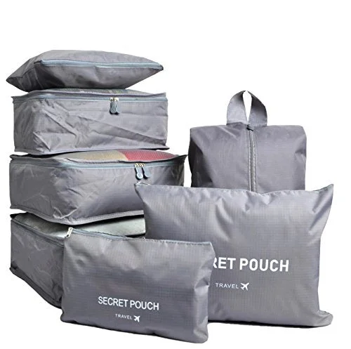 7 Set Travel Cubes,5 Colors Waterproof Mesh Durable Luggage Packing Organizers,1 Travel Shoe Bag,6 Set Packing Cubes (Gray)